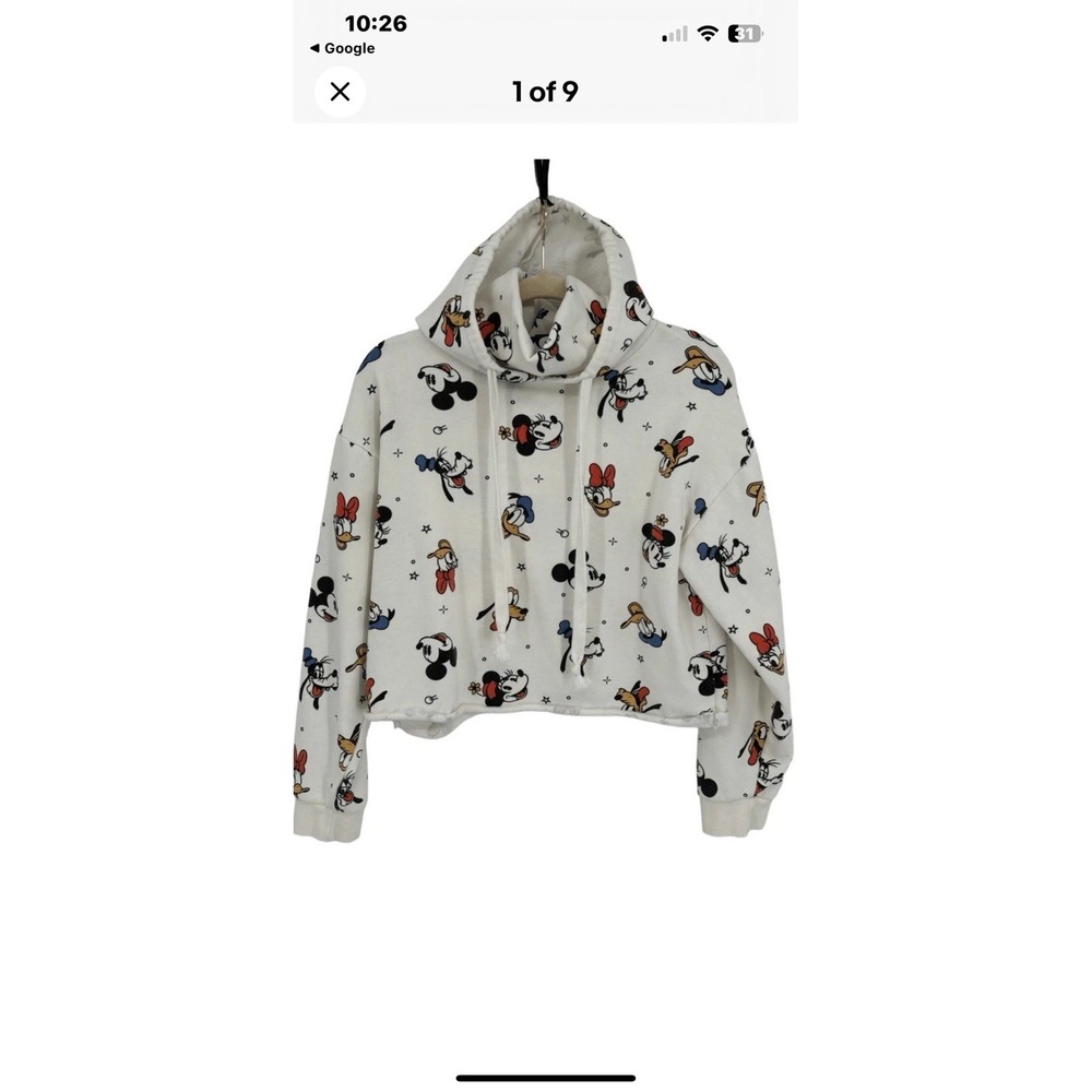 Disney Mickey & Friends Womens Cropped Hoodie All Around Design Lightweight Sz M